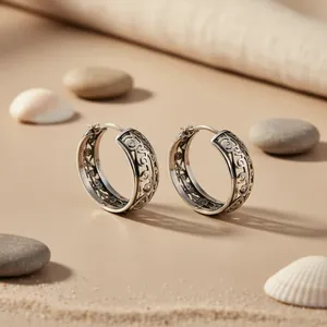 Boucles d'oreilles créoles Art Palace vintage en argent 925, motif ajouré filigrané, bijoux unisexe pour usage quotidien, du Rajasthan, pour anniversaire - Product Image 1