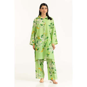 Ensemble coordonné imprimé en tissu cambric vert clair pour femmes, tenue décontractée en short 2 pièces, tailles XS-XXS pour les saisons printemps/été - Product Image 3