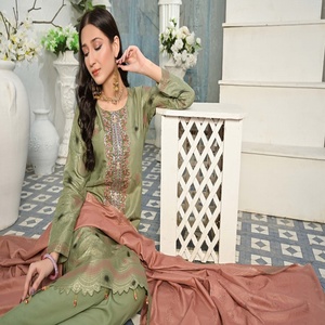 Marca paquistaní Banarsi Jacquard Trajes de seda de 3 piezas con bordado Bin Hameed Marca India Pakistán Tela Volumen original PARI - Product Image 5