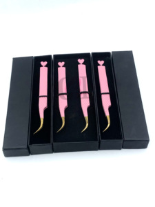 แหนบต่อขนตาสแตนเลสปลายโค้งสีชมพูอ่อนรูปแบบใหม่ดีไซน์ปลายทองปลายโค้งอุปกรณ์ความงาม - Product Image 6