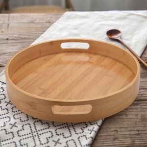 Nordic style round wooden <b>drinks</b> serving <b>trays</b> with handles bamboo bar <b>trays</b> from Vietnam manufacturer - Product Image 3