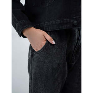LYRA Ladies High Street Straight Denim Pants Washable & Breathable <b>Elastic</b> Waist with Logo Simple Design Trousers Length - Product Image 4