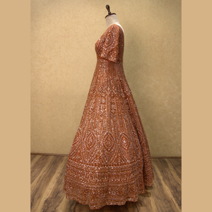 Traditional Rust Anarkali Gown Elegant Sleeveless Design Heavy Embroidery <b>Mirror</b> Work Indian Pakistani Clothing Direct India - Product Image 4