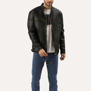 Chaqueta de cuero para hombre de moda superior Salida de fábrica Impermeable Peso medio con cuello levantado para invierno Precio barato - Product Image 4