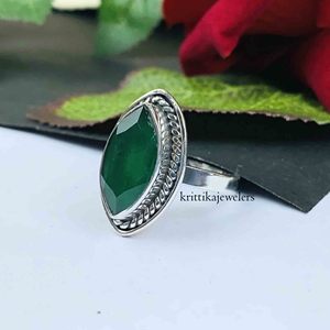 Women's Classic Style <b>Statement</b> <b>Ring</b> Handmade 925 Sterling Silver Natural Green Onyx Marquise Cut Gemstone Bezel Setting Party - Product Image 2