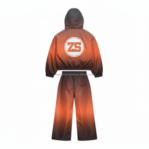 Ensemble coupe-vent léger de grande taille 220GSM Ensemble coupe-vent en tissu polyester haute densité brun décoloré noir avec logo personnalisé - Product Image 2