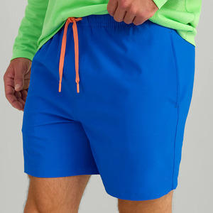 Shorts de Playa Casuales para Hombre, Color Azul Sólido, Poliéster, Cierre con Cordón, Secado Rápido, Cintura Media, Bolsillos de Tela Tejida - Product Image 1