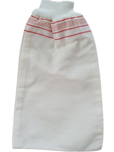 Turkish Exfoliating Glove Sponge <b>Bath</b> Scrubbing Mitt Red Stripe Design for Adults - Product Image 3
