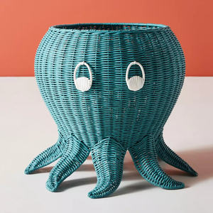 ตะกร้าเก็บของรูปปลาหมึกน่ารัก ตะกร้าหวายสานมือ สำหรับของตกแต่งห้องเด็ก - Product Image 1