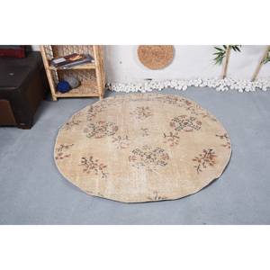 Vintage Beige Floral Wool <b>Rug</b> Large 4.7' X 4.7' Handmade Rectangular Patchwork Design Latex Backing for Teen Living Oriental - Product Image 1