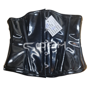 Corsé de entrenamiento de cintura de PVC negro brillante, corto, tipo underbust - Product Image 3