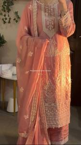 Ensemble Salwar Kameez en Georgette pour femmes, 3 pièces, avec dupatta, style de fête, broderie à sequins, séchage rapide, toutes saisons - Product Image 4