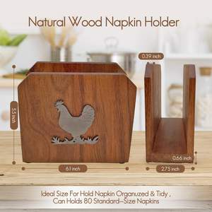 Servilletero para mesa, granja para cocina, soporte de gallo de madera y metal, servilletero de papel rústico - Product Image 3