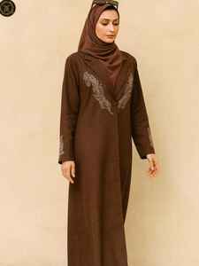 Abaya Larga de Poliéster Negro de Lujo de Dubái 2025, Vestido Musulmán Transpirable para Mujer, Cárdigan con Cuentas de Diamantes, Abertura Frontal, Estilo Islámico - Product Image 3
