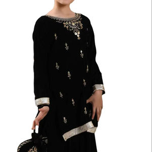 Vestido Salwar Kameez de Piel Sintética con Bordado Tradicional del Sur de la India, Cuello en V, Transpirable, para Fiestas y Eventos, Oferta para Niñas - Product Image 1