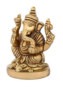 Latón Ganesha sentado en Mushak latón moda Ganesha estatua hogar Od Ganesh escultura Diwali artículo decorativo - Product Image 2