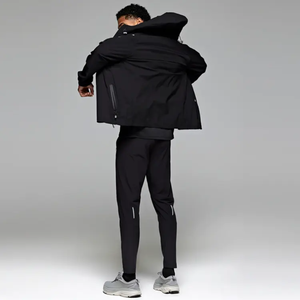 Conjunto Deportivo de Invierno para Hombre, Chaqueta Cortavientos y Pantalones Jogger, Estampado Sólido, Poliéster/Algodón, Casual, Cómodo, Secado Rápido, Transpirable, con Capucha y Forro Polar - Product Image 6