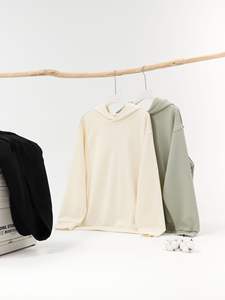 Streetwear nouveau style vente en gros de mélanges de coton personnalisés sans ficelle sweats à capuche bord brut sweats à capuche unisexes unis - Product Image 2