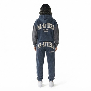 Conjunto de Sudadera con Capucha Oversize y Pantalones Jogger de Algodón Lavado Personalizado para Mujer, Chándal de Felpa Estilo Urbano OEM ODM - Product Image 2