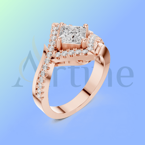 Anillo de Oro de 18K con Patrón Grabado Elegante Anillo de Diamantes para Mujer - Product Image 1