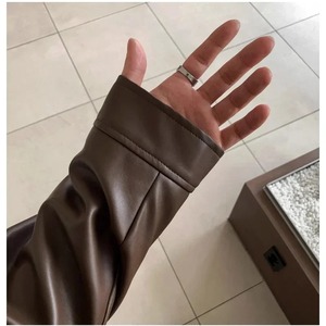 Chaqueta de cuero de motorista de invierno estilo callejero para hombre, cuello vuelto ajustado con cremalleras de moda, prendas de vestir informales, piel de vaca de lona - Product Image 5