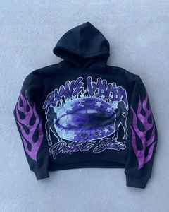 Sweat-shirt lourd personnalisé, délavé à l'acide, décoloration au soleil et patch graphique brodé, coupe et couture, dessin animé pour hommes - Product Image 2