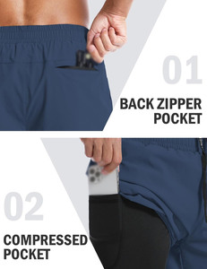 Pantalones cortos de malla atléticos personalizados con forro de compresión bolsillo para teléfono estilo deportivo para entrenamiento deportes Fitness gimnasio correr Jogging - Product Image 5