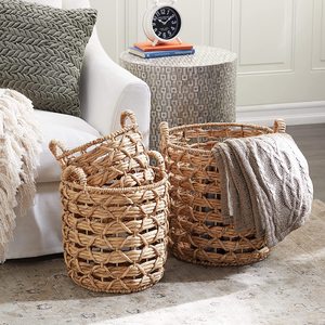 Panier de rangement d'organisation de stockage à domicile avec poignées paniers de tissage naturel de jacinthe d'eau vente en gros - Product Image 6