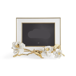 Photo <b>Frame</b> Rectangular Floral <b>Picture</b> <b>Frame</b> with <b>White</b> & Gold Gardenia Sculpted <b>Frame</b> - Product Image 1