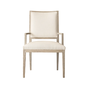 Fauteuil à cadre en bois exposé, chaise de salle à manger avec tissu crème - Product Image 1