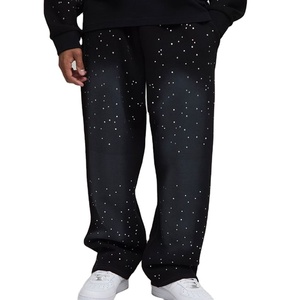 Pantalons de survêtement personnalisés en coton avec strass Pantalons décontractés pour hommes Pantalons de rue pour hommes Pantalons de survêtement en éponge française Pantalons délavés pour hommes - Product Image 1