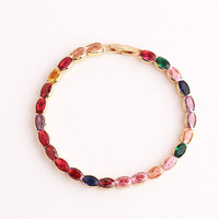 Bracelet chaîne tennis en zircon cubique coloré classique plaqué rhodium, vente en gros, MOQ faible (10 pièces), cadeau