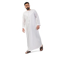 Robe longue blanche thobe islamique pour hommes vente en gros daffah poitrine brodé jubba haramain arabe thobes musulmans en gros respirant
