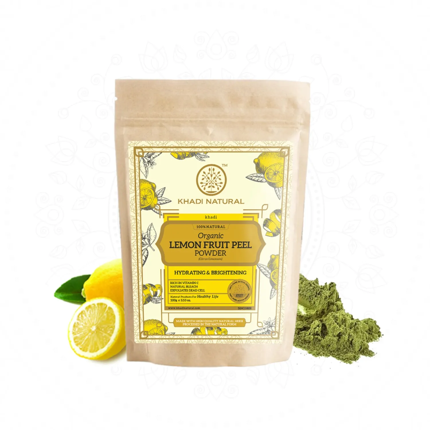 Khadi – poudre organique naturelle d'écorce de citron 100% naturelle-Pack de 100ml aide à traiter l'acné et les peaux grasses