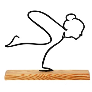 Sculpture de pose de yoga élégante en métal noir pour femme avec base en bois Décor de table moderne ajoute une ambiance artistique calme - Product Image 1