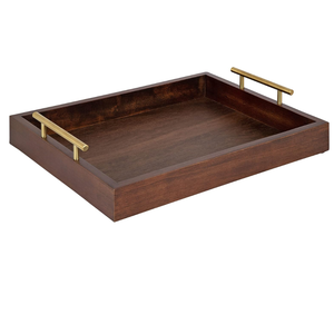 Bandeja de servicio de madera natural rectangular de elección caliente de la lista superior con asas de metal para bandeja de almacenamiento mesa de centro al por mayor de Vietnam - Product Image 6