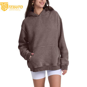 Vente en gros de sweats à capuche de haute qualité, couleur unie, avec impression de logo sur mesure, 100% coton, courts pour femmes - Product Image 5