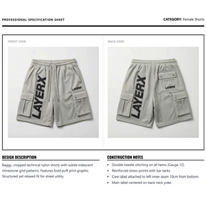 Shorts cargo utilitaires en maille épaisse personnalisés pour femmes, taille haute élastique, spandex/polyester, streetwear, coupe régulière, gym, basketball - Product Image 6