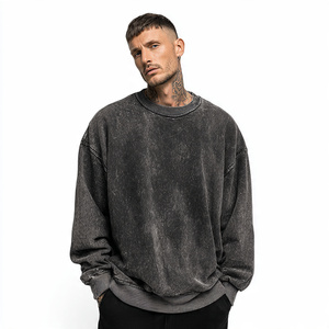 Men Acid Washed Sweatshirt Drop Shoulder Crew Neck Sweat Shirt Men's Winter Streetwear Vintage Wash Baggy Sweatshirts Mens - Product Image 4