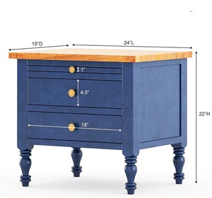 Table de chevet convertible en bois de palissandre massif artisanal bleu |   Plateau coulissant à 2 tiroirs |   Meubles de chambre à coucher classiques modernes pour - Product Image 5