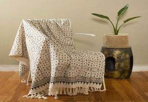 Jeté en coton imprimé à la main, élégant, luxueux, écologique, 50x70 pouces, toutes saisons, lavage à la main, pour la décoration du salon et de la chambre à coucher - Product Image 4