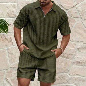 Ensemble d'été deux pièces pour homme composé d'un t-shirt à col rond à manches courtes et d'un short de sport décontracté à cordon de serrage Costume doux de couleur unie à la mode - Product Image 2