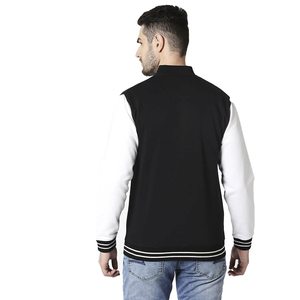 Blouson universitaire en cuir personnalisé pour homme avec col montant, patch brodé sur le devant, fermeture éclair, style bomber, poignets et ourlet côtelés, streetwear - Product Image 6