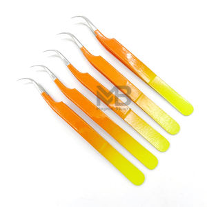 Pince à épiler d'extension de cils en acier inoxydable, semi-courbée, enduite de deux tons, logo personnalisé - Product Image 4