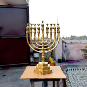 Ménorah à 9 branches plaquée or, bougeoirs en métal, lanternes, décoration intérieure, célébrations juives de Hanoucca, Menora - Product Image 4