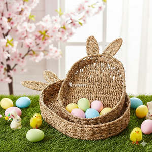 Bandeja de Conejito Rústica Natural para Mesa de Pascua, Decoraciones de Fiesta de Cesta de Pascua Sostenibles y Artesanía Vietnamita Hecha a Mano - Product Image 1