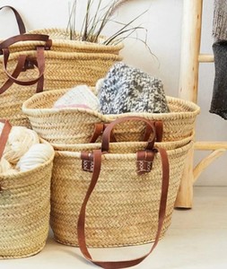 Panier rond moyen en paille de haute qualité - Panier marocain - Sac fourre-tout - Sac en paille - Panier de marché français - Product Image 1