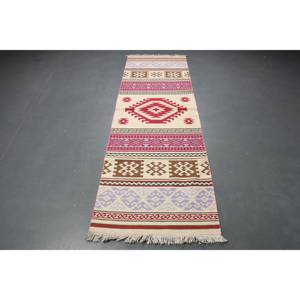 Alfombra turca vintage de 2.6x8.1 pies (80x246 cm), alfombra de lana roja con lunares - Product Image 5