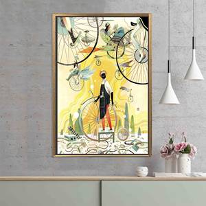 Impression sur toile abstraite de vélo : œuvre d'art cycliste fantaisiste, toile encadrée en or - Product Image 1