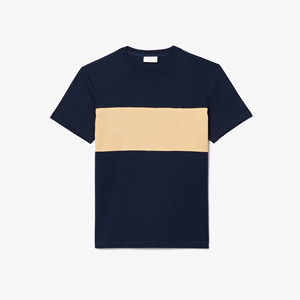 Camiseta de Hombre Azul Marino con Bloques de Color, Manga Corta, Cuello Redondo, Corte Regular, Informal, 100% Algodón Jersey, Ribete en Contraste - Product Image 4